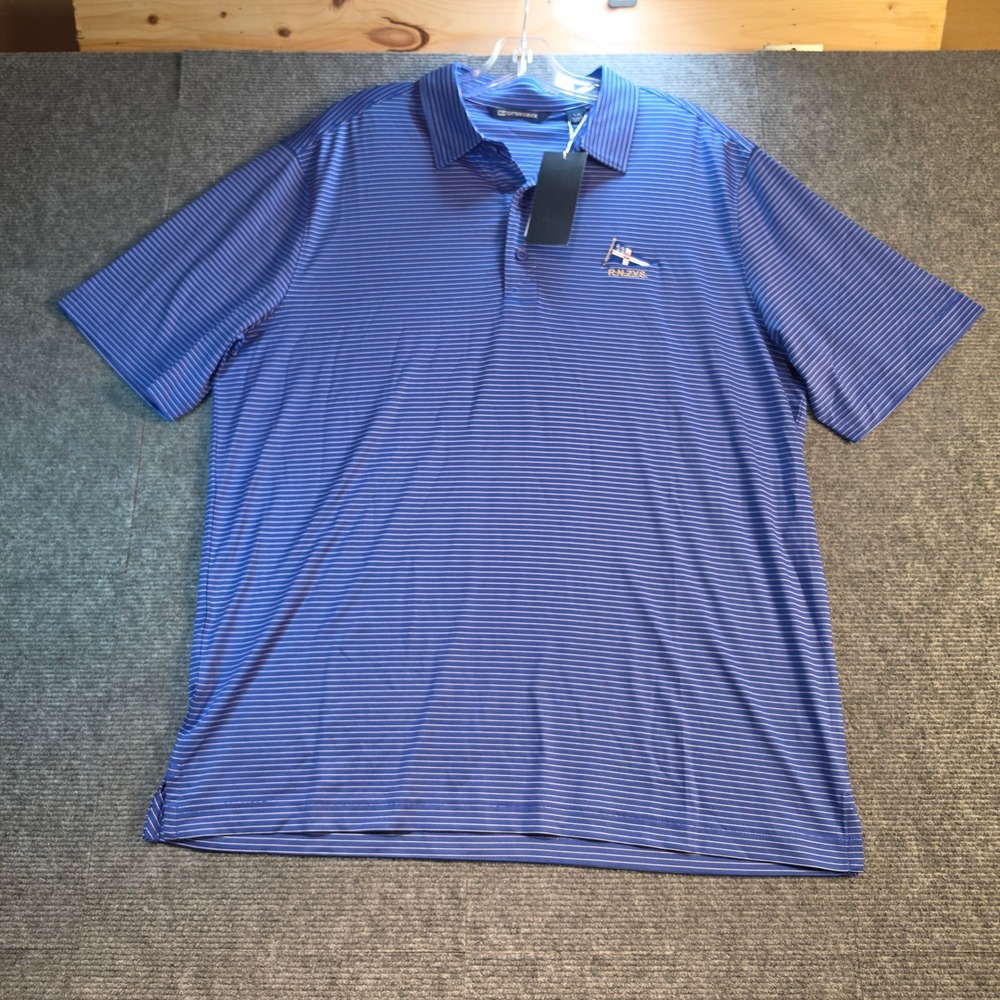 Cutter & Buck Polo Shirt Mens Large Blue Striped NWT DryTec RNZYS Nautical Golf